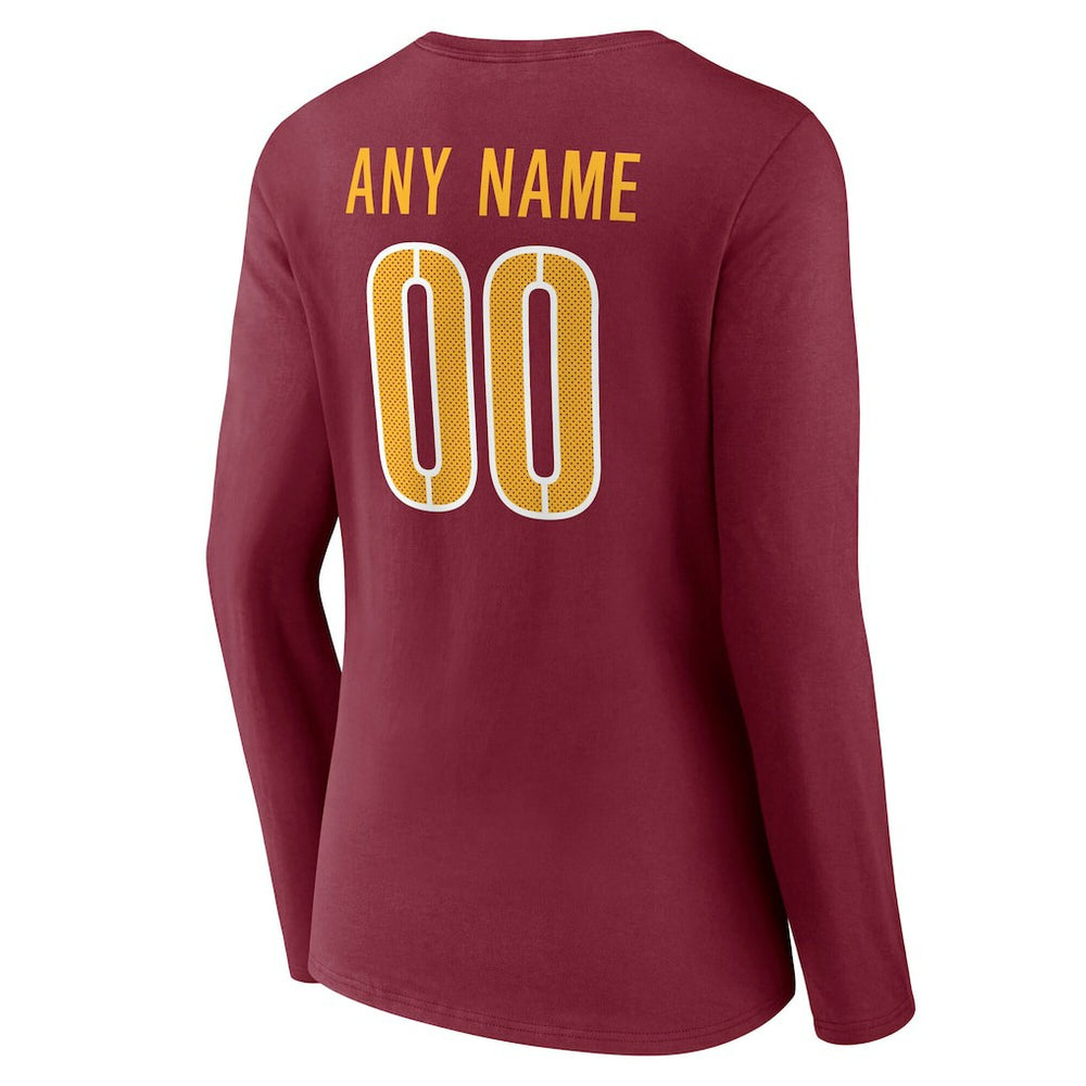 Washington Commanders Women's Team Authentic Personalized Name & Number Long Sleeve V-Neck T-Shirt Burgundy - NFL
