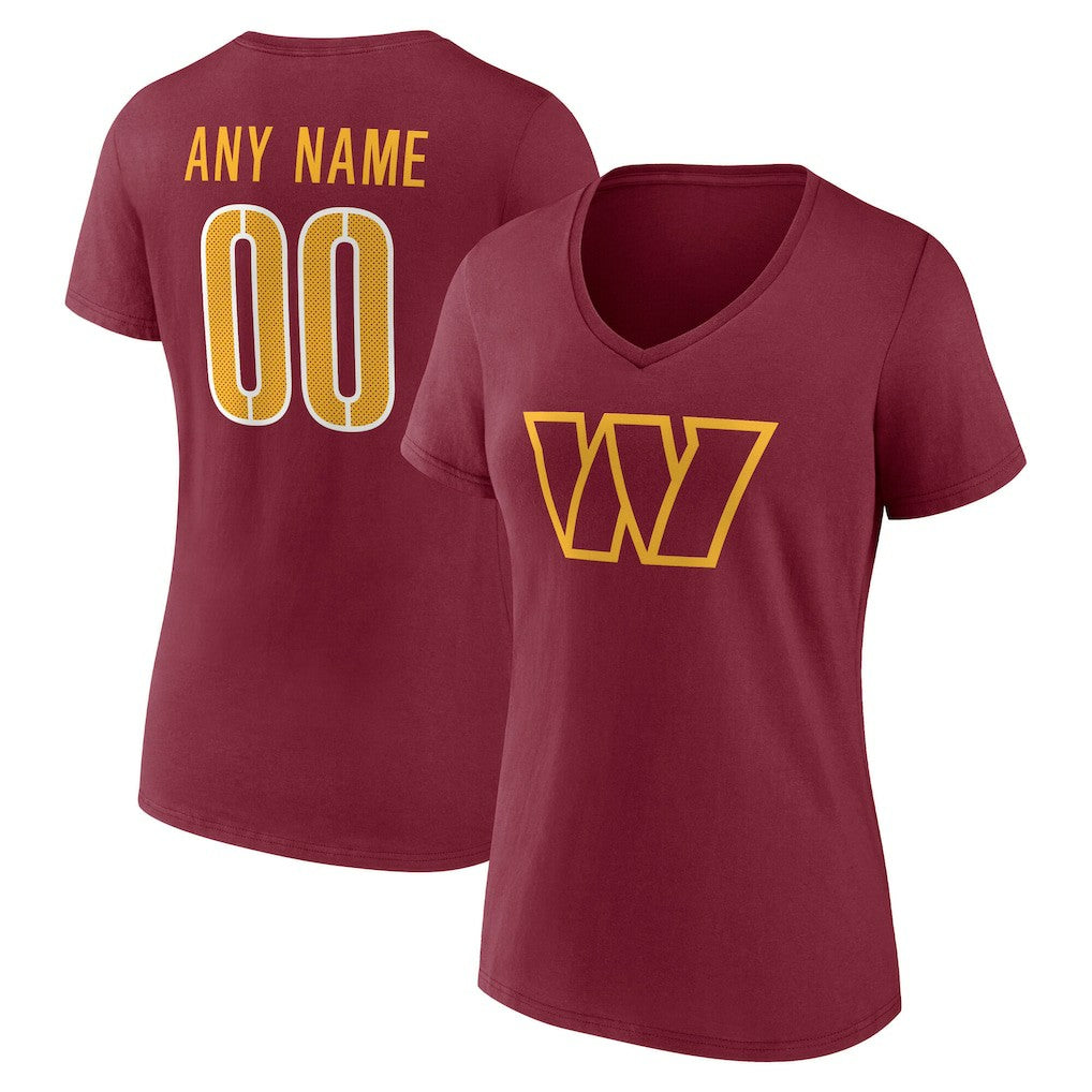 Washington Commanders Women's Team Authentic Personalized Name & Number V-Neck T-Shirt Burgundy - NFL