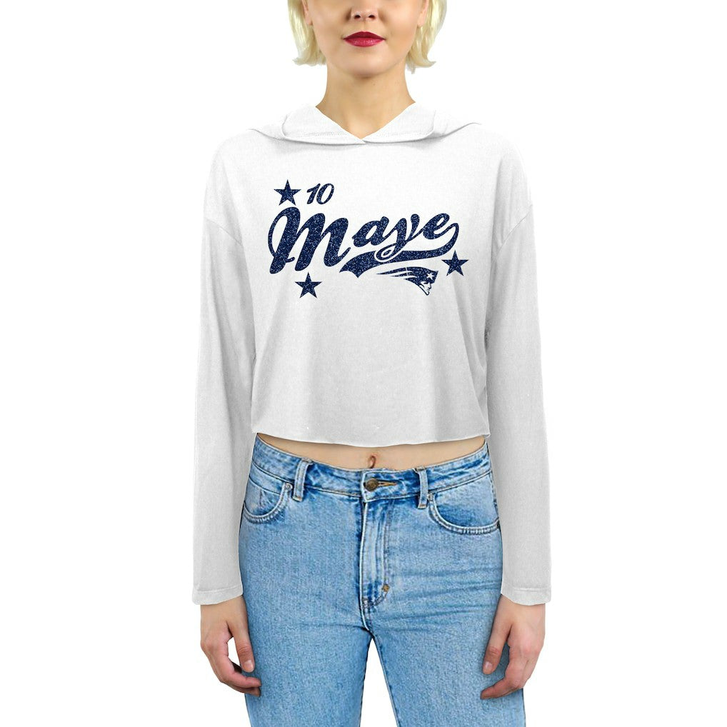 Drake Maye New England Patriots Majestic Threads Women's Glitter Wordmark Hoodie White - NFL