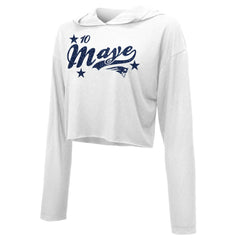 Drake Maye New England Patriots Majestic Threads Women's Glitter Wordmark Hoodie White - NFL