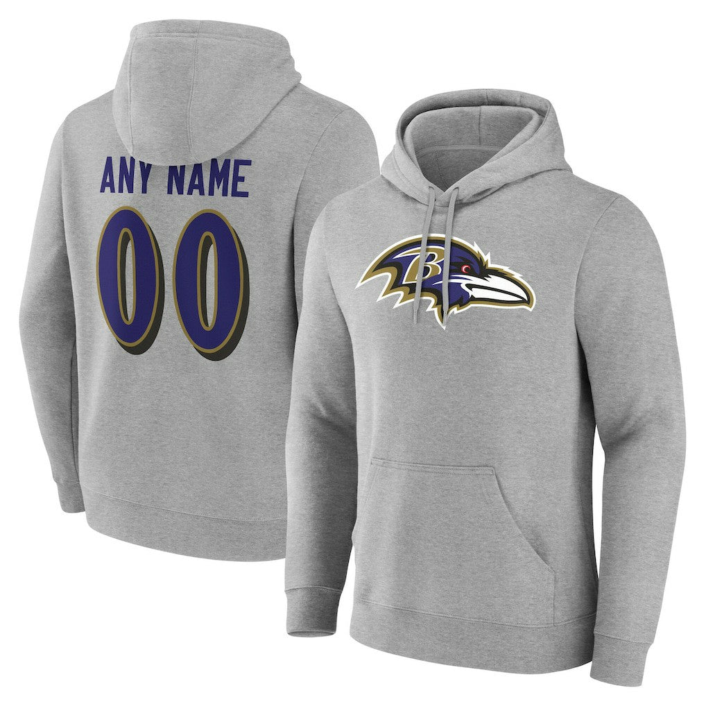 Baltimore Ravens Big & Tall Team Authentic Custom Hoodie Gray - NFL