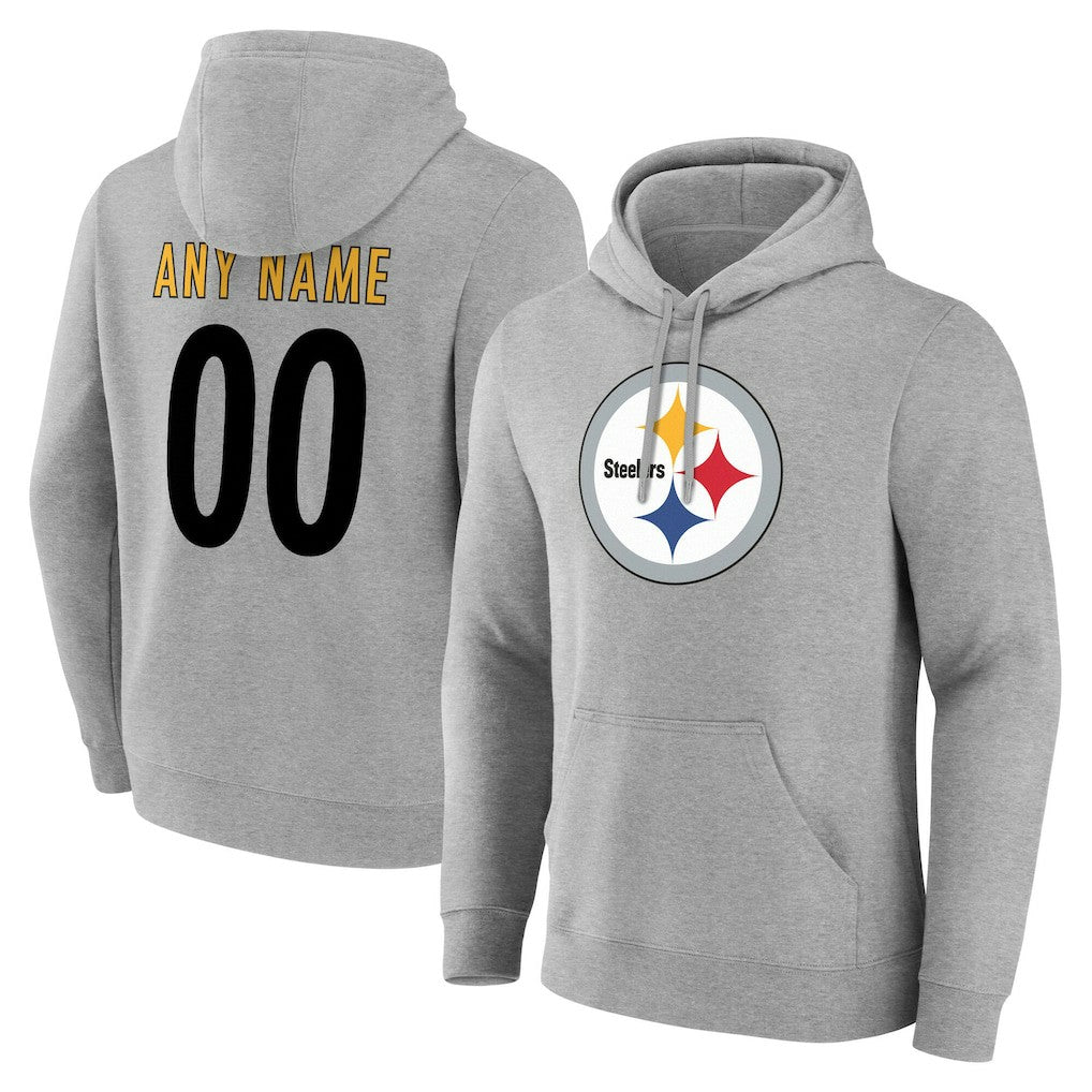 Pittsburgh Steelers Big & Tall Team Authentic Custom Hoodie Gray - NFL