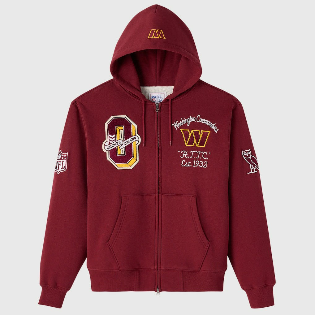 Washington Commanders OVO x NFL Unisex Full-Zip Waffle-Lined Hoodie Burgundy - NFL