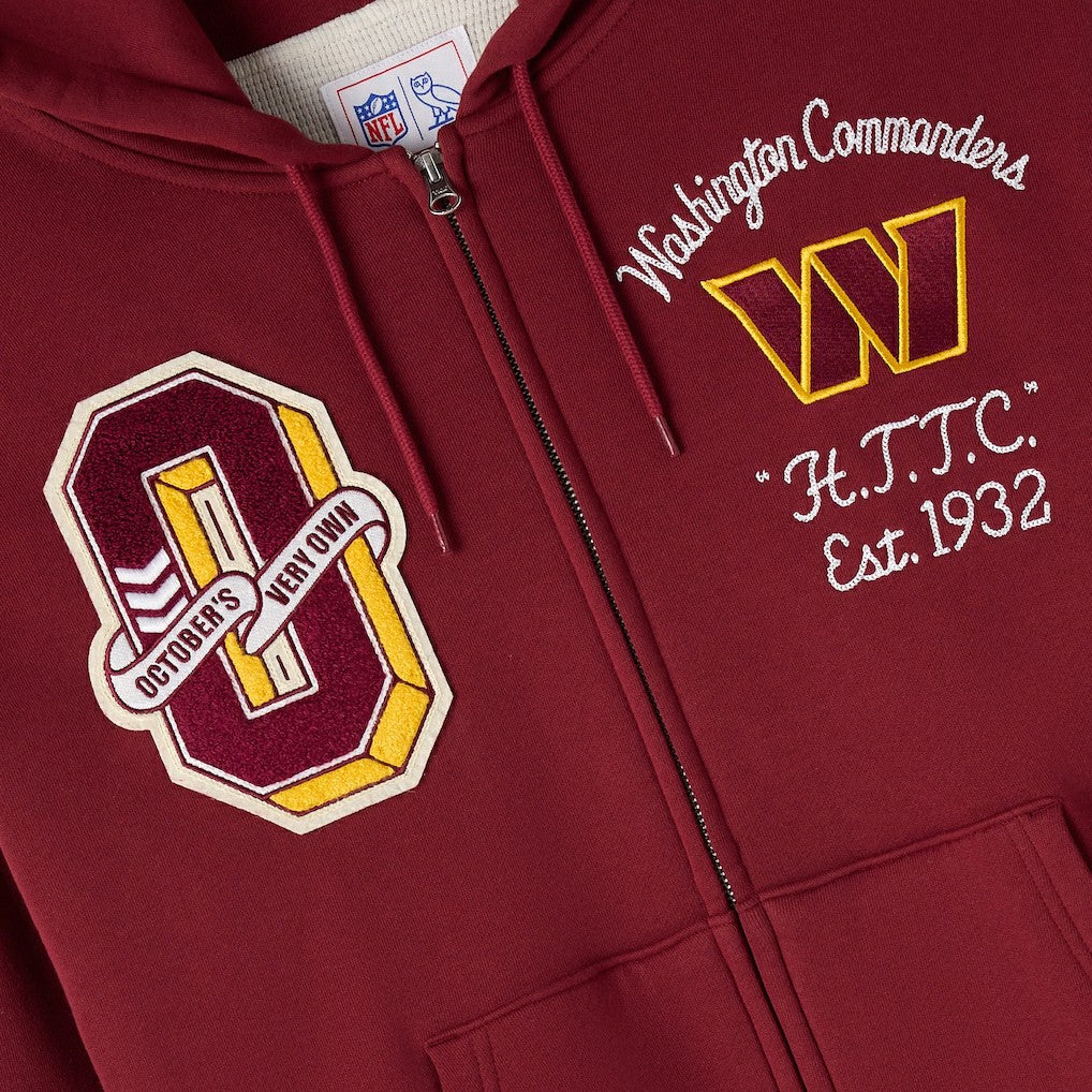 Washington Commanders OVO x NFL Unisex Full-Zip Waffle-Lined Hoodie Burgundy - NFL