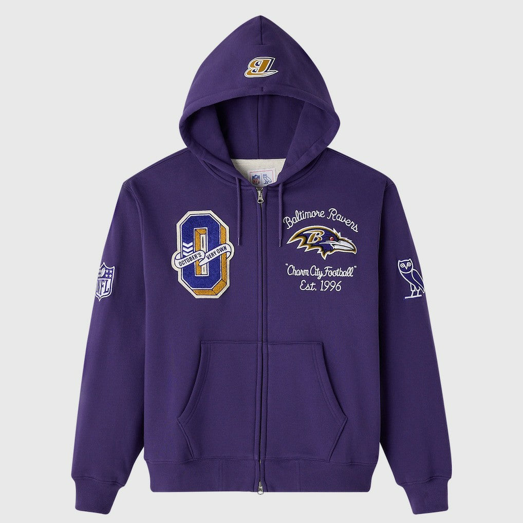 Baltimore Ravens OVO x NFL Unisex Full-Zip Waffle-Lined Hoodie Purple - NFL