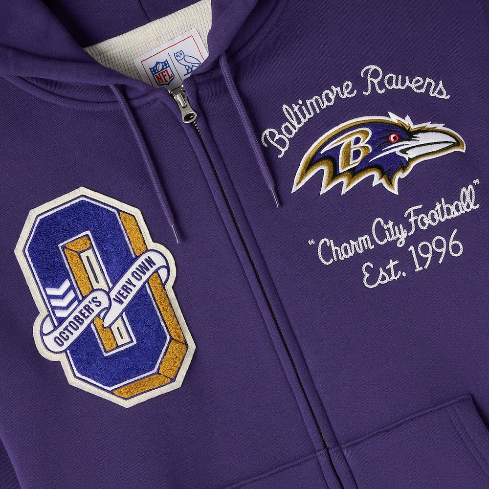 Baltimore Ravens OVO x NFL Unisex Full-Zip Waffle-Lined Hoodie Purple - NFL