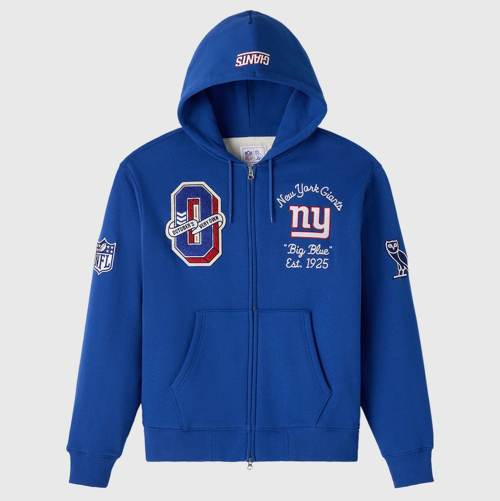 New York Giants OVO x NFL Unisex Full-Zip Waffle-Lined Hoodie Royal - NFL