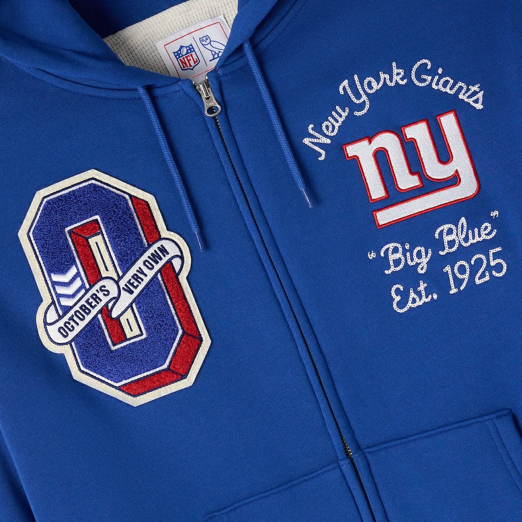 New York Giants OVO x NFL Unisex Full-Zip Waffle-Lined Hoodie Royal - NFL