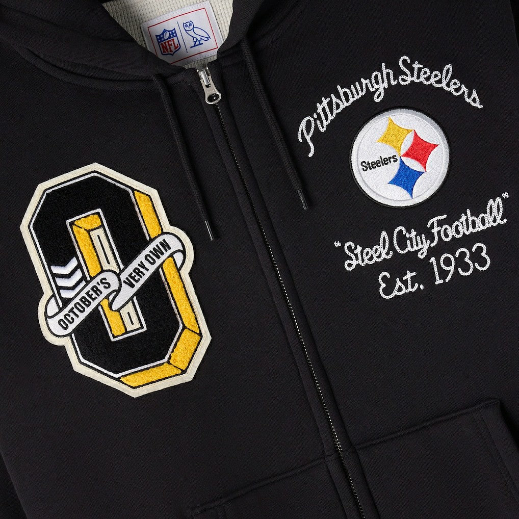 Pittsburgh Steelers OVO x NFL Unisex Full-Zip Waffle-Lined Hoodie Black - NFL