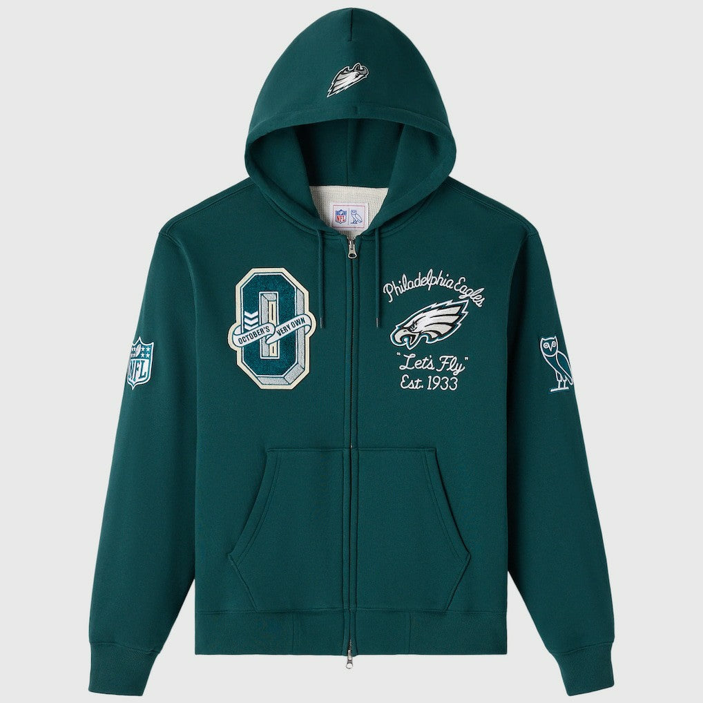 Philadelphia Eagles OVO x NFL Unisex Full-Zip Waffle-Lined Hoodie Midnight Green - NFL