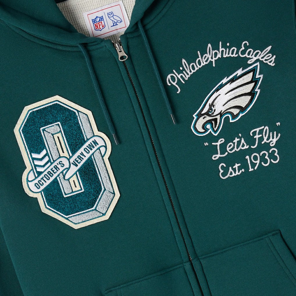 Philadelphia Eagles OVO x NFL Unisex Full-Zip Waffle-Lined Hoodie Midnight Green - NFL