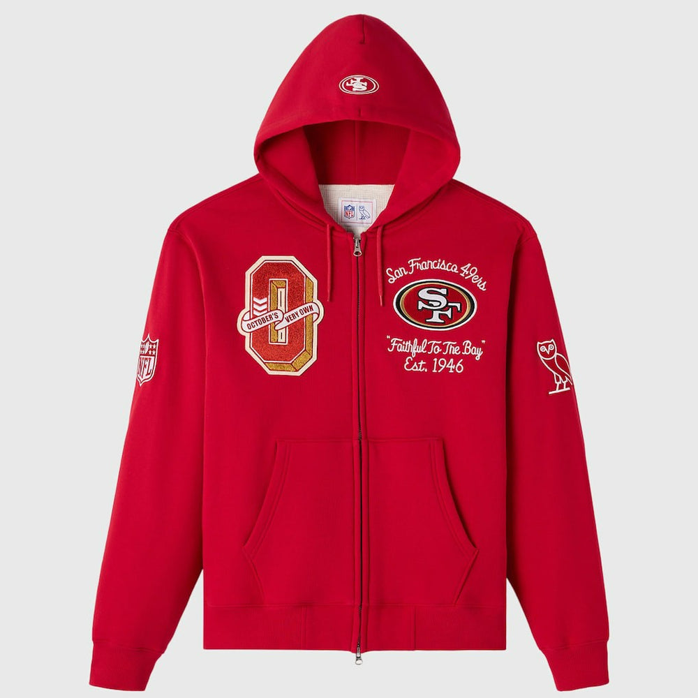 San Francisco 49ers OVO x NFL Unisex Full-Zip Waffle-Lined Hoodie Scarlet - NFL