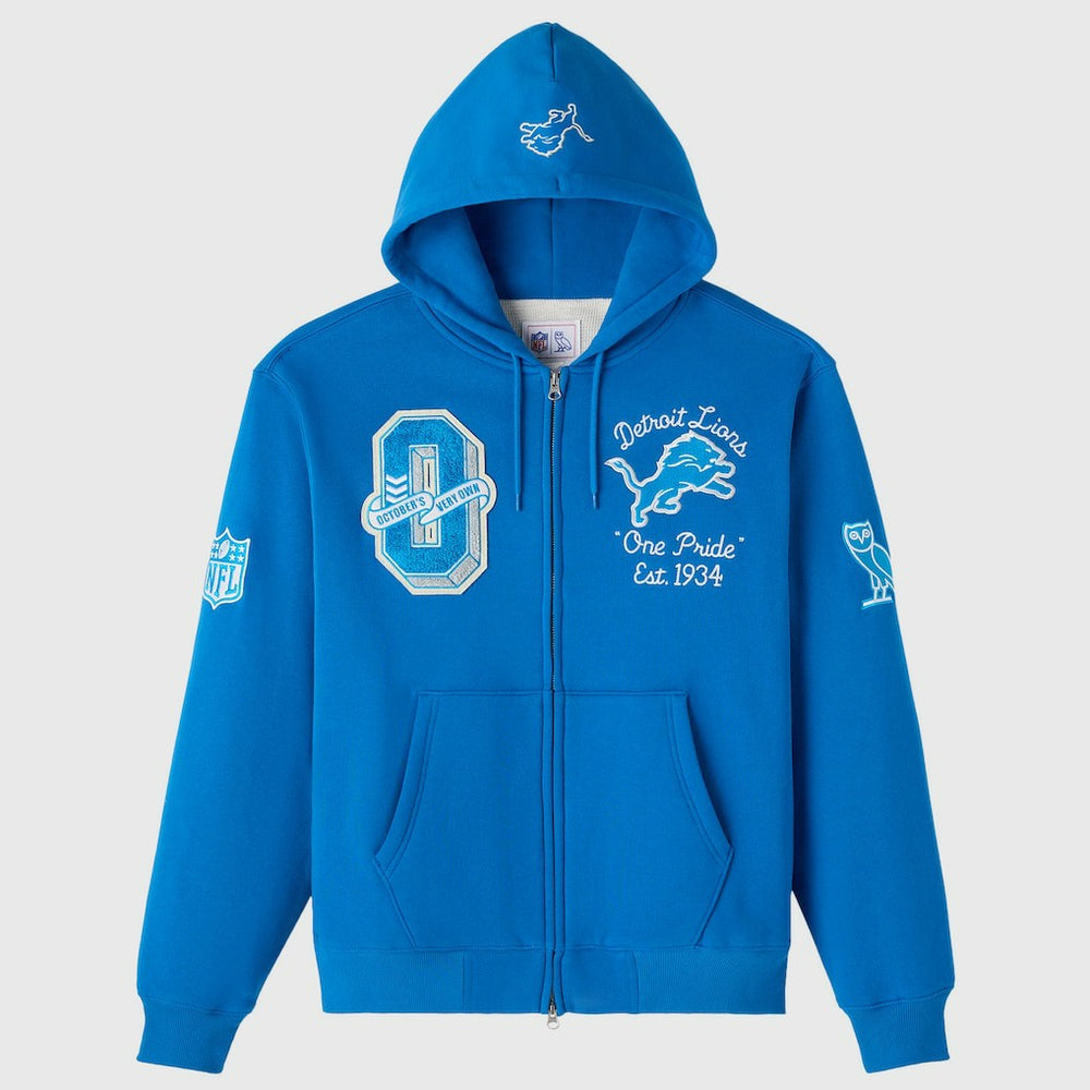 Detroit Lions OVO x NFL Unisex Full-Zip Waffle-Lined Hoodie Blue - NFL