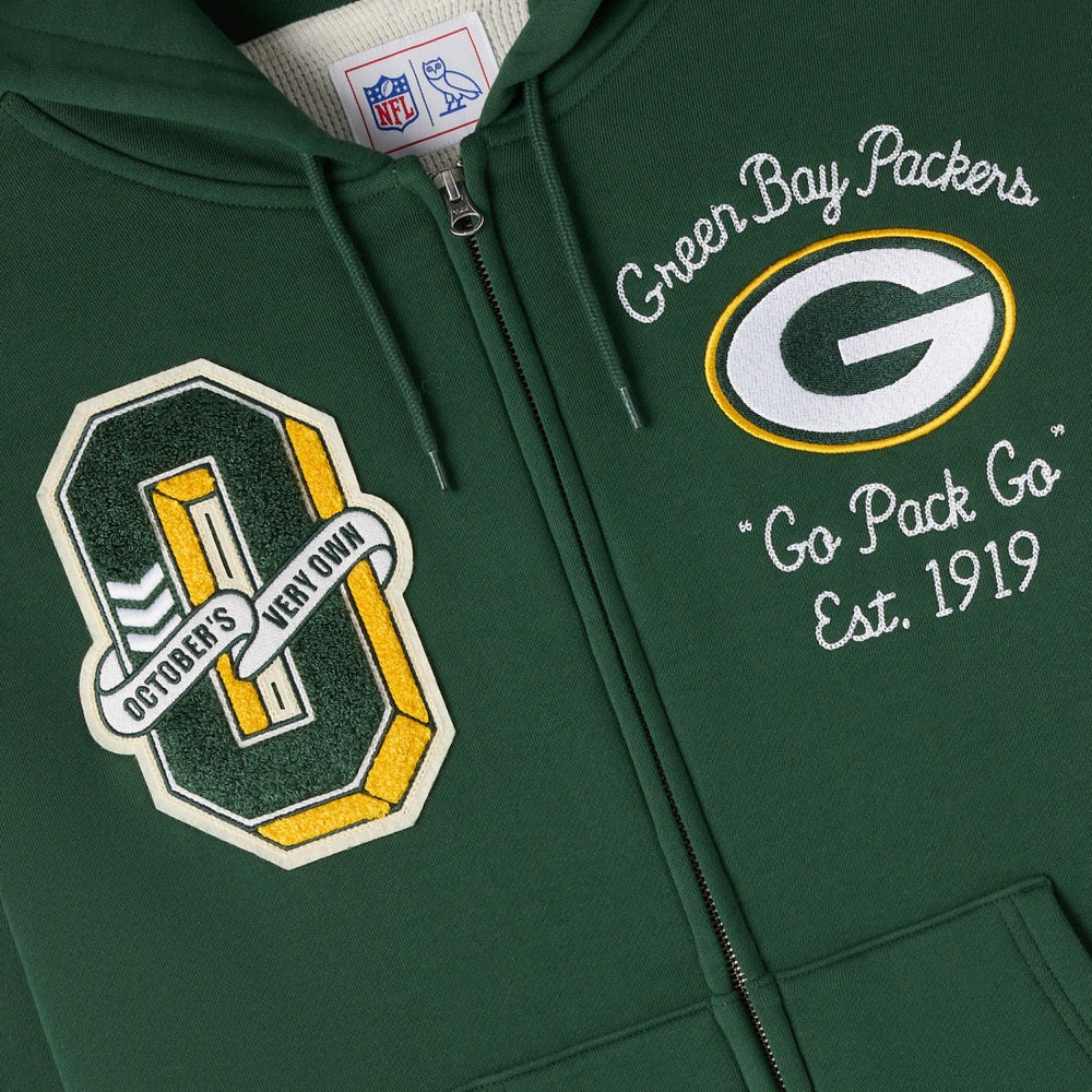 Green Bay Packers OVO x NFL Unisex Full-Zip Waffle-Lined Hoodie Green - NFL