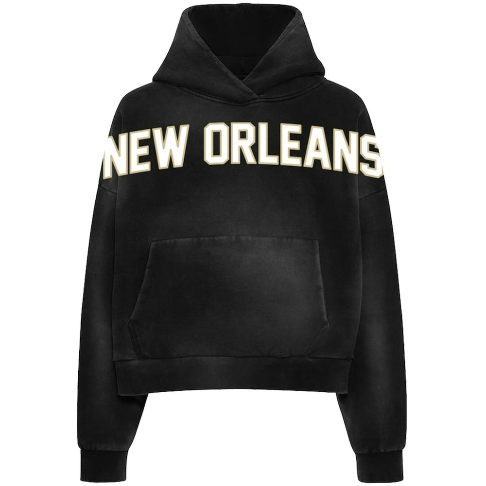 WRLDINVSN x New Orleans Saints Unisex Cozy Cropped Hoodie Black - NFL