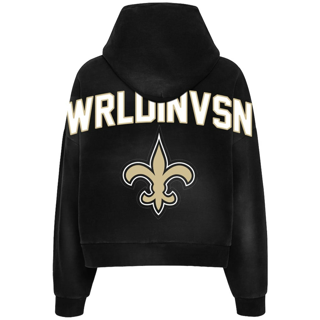 WRLDINVSN x New Orleans Saints Unisex Cozy Cropped Hoodie Black - NFL
