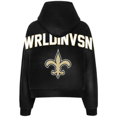 WRLDINVSN x New Orleans Saints Unisex Cozy Cropped Hoodie Black - NFL