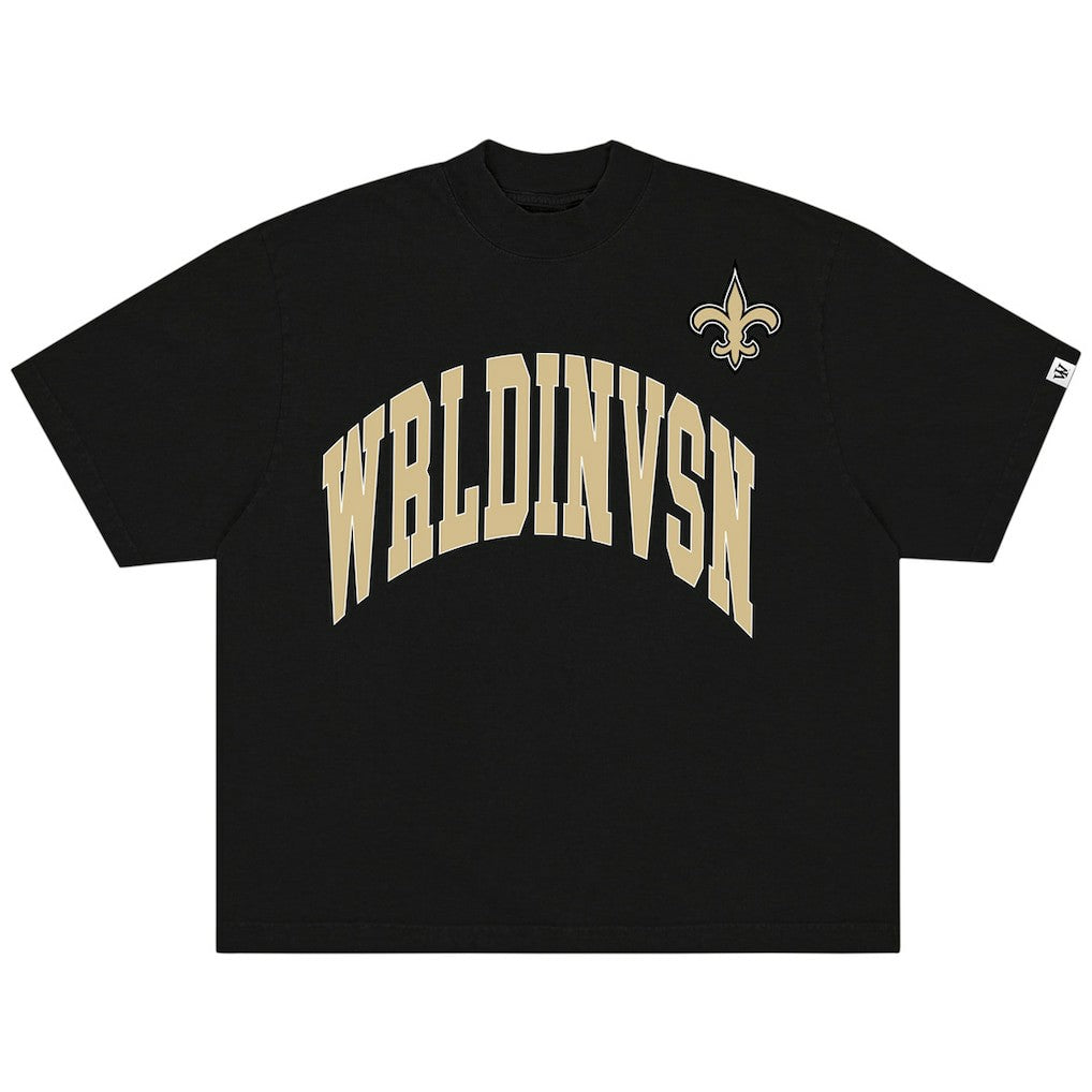 WRLDINVSN x New Orleans Saints Unisex Oversized Arch T-Shirt Black - NFL