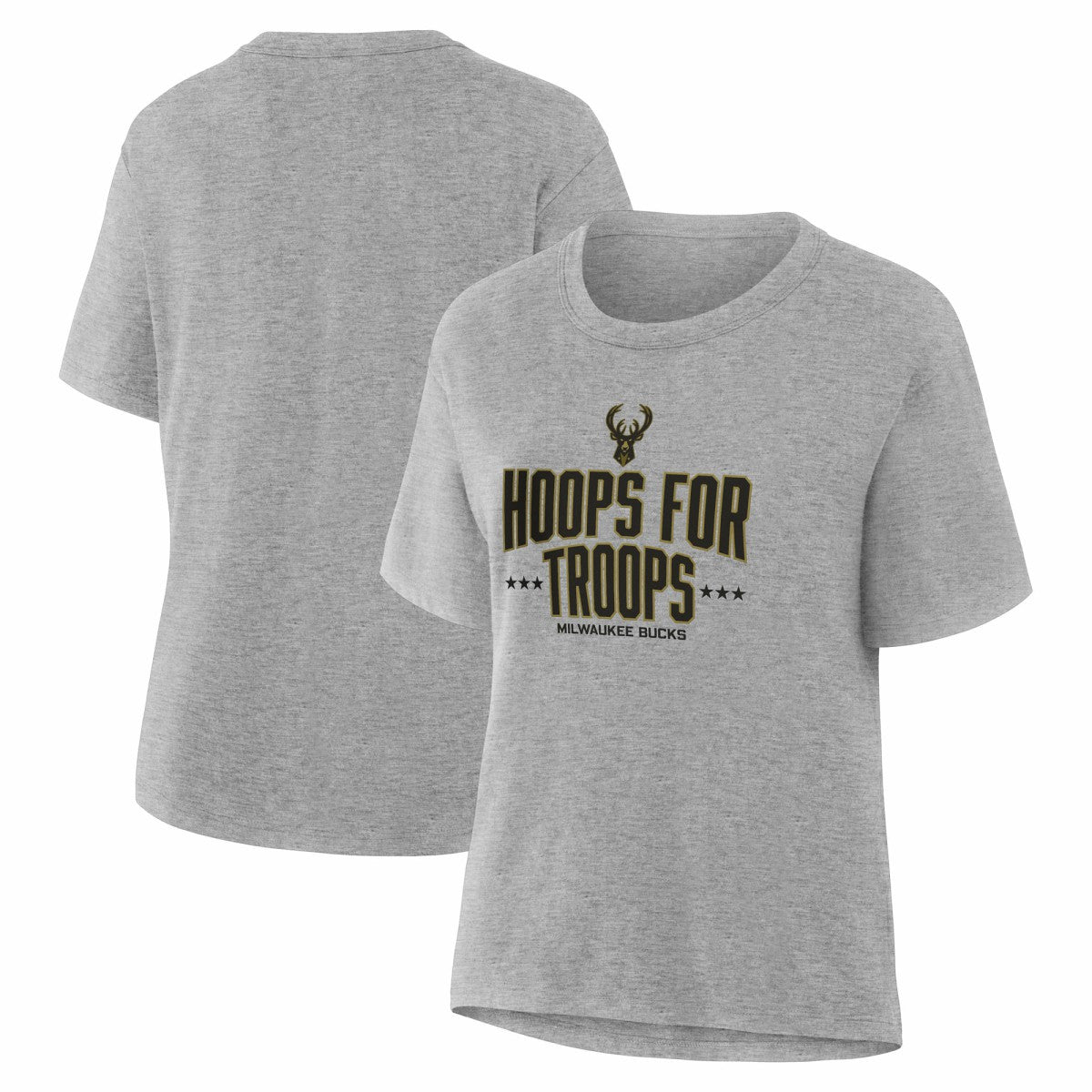 NBA - Milwaukee Bucks Women's Hoops For Troops T-Shirt - Gray