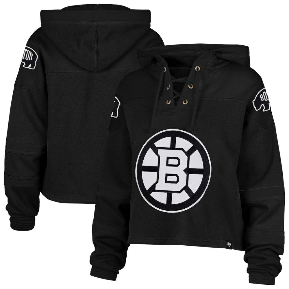 Boston Bruins '47 Women's Cropped Lacer Hoodie Black