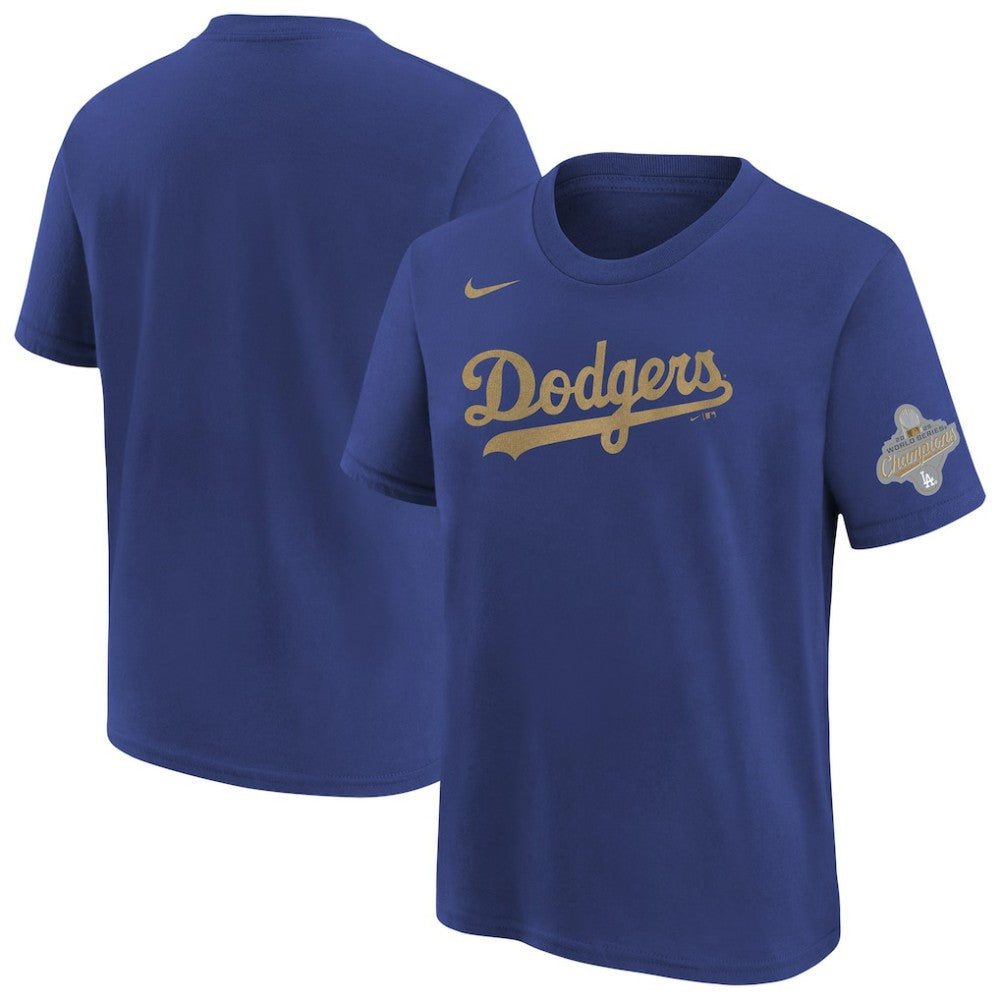 Los Angeles Dodgers Nike Youth 2026 Gold Collection Wordmark T-Shirt Near Me