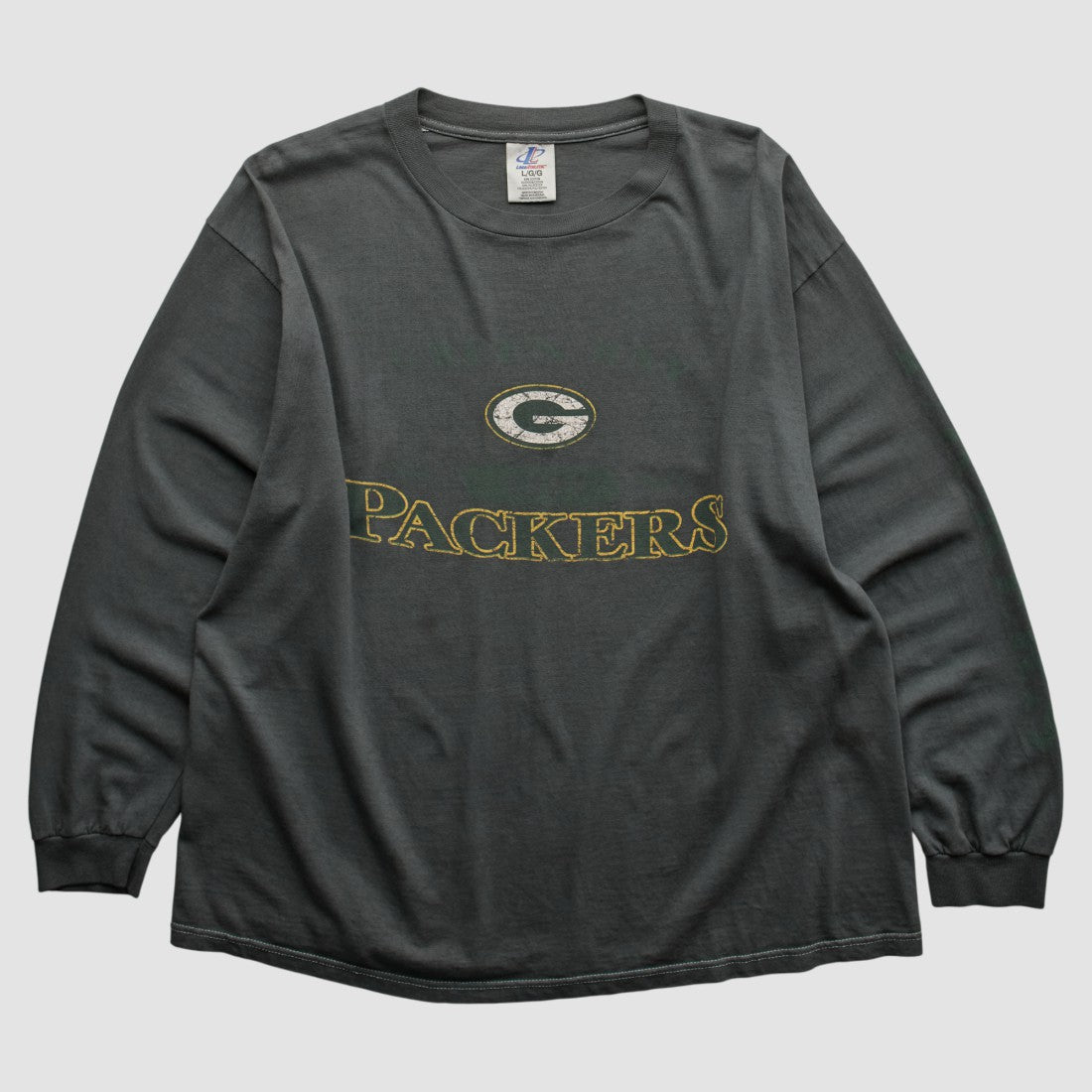 Green Bay Packers Logo Athletic 2000s Long Sleeve T-shirt Charcoal Vintage - Fanatics