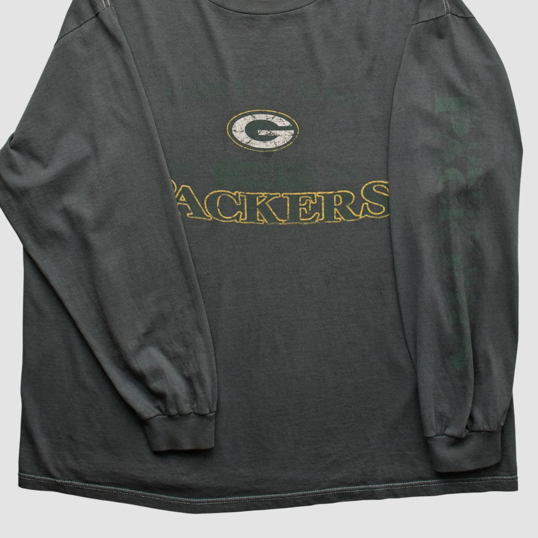 Green Bay Packers Logo Athletic 2000s Long Sleeve T-shirt Charcoal Vintage - Fanatics