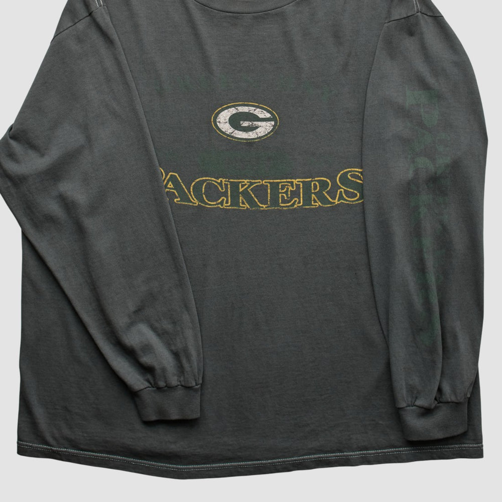 Green Bay Packers Logo Athletic 2000s Long Sleeve T-shirt Charcoal Vintage - Fanatics