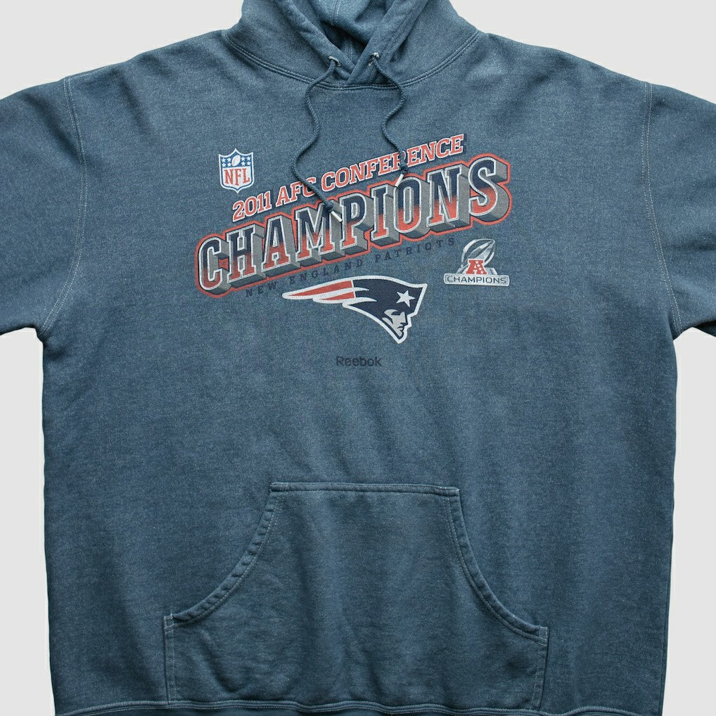 New England Patriots Reebok 2011 Hooded Pullover Sweatshirt Blue Vintage - Fanatics