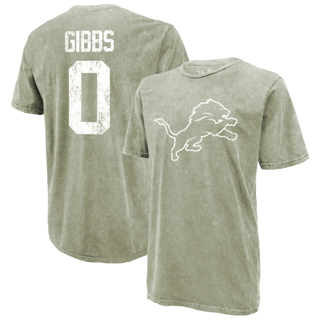 Jahmyr Gibbs Detroit Lions Majestic Threads Mineral Wash Name & Number T-Shirt Moss Green - NFL