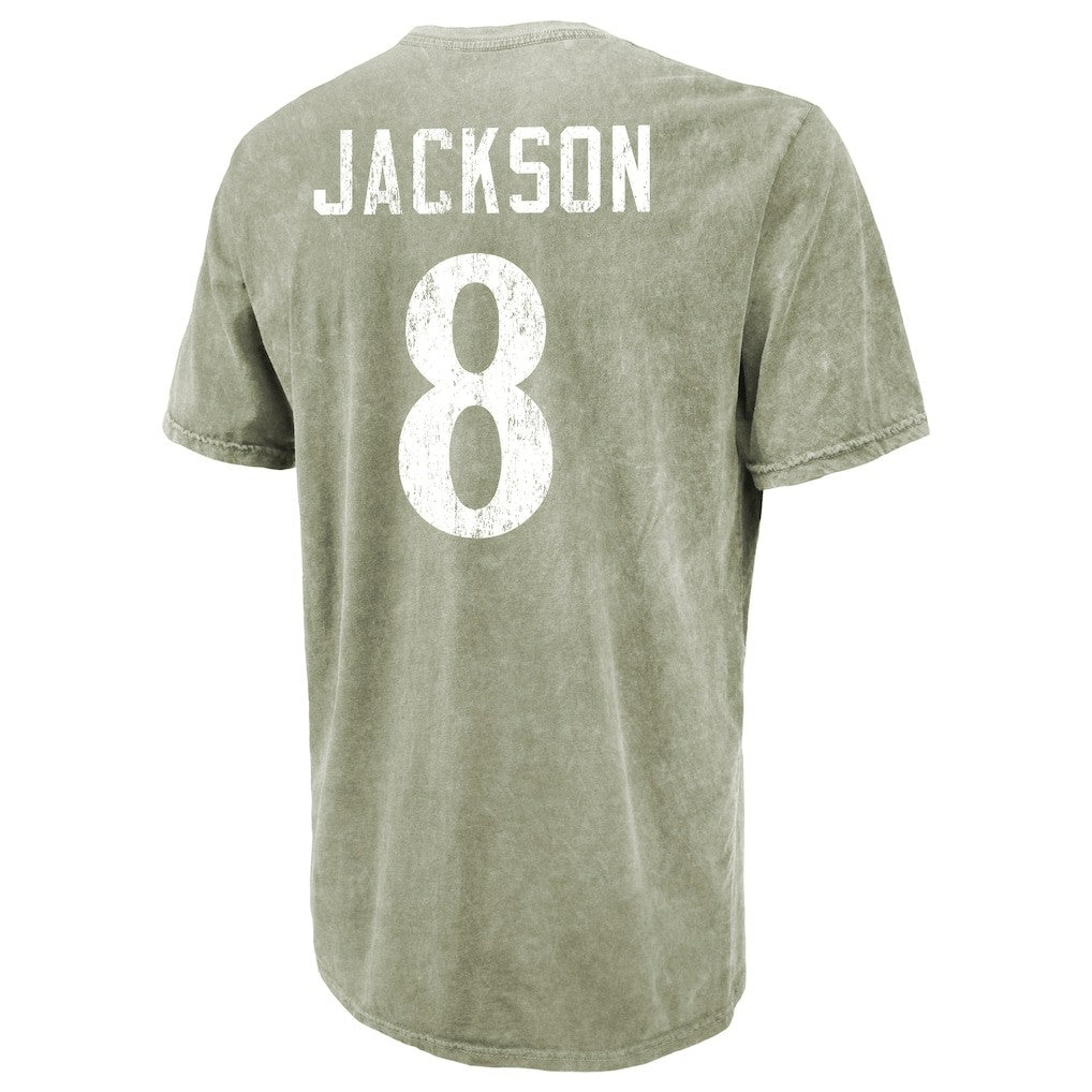Lamar Jackson Baltimore Ravens Majestic Threads Mineral Wash Name & Number T-Shirt Moss Green - NFL