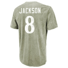 Lamar Jackson Baltimore Ravens Majestic Threads Mineral Wash Name & Number T-Shirt Moss Green - NFL