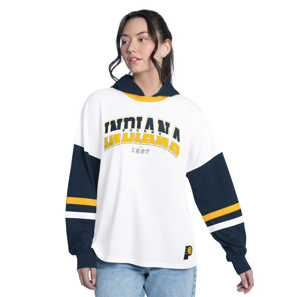 NBA - Indiana Pacers G-III 4Her by Carl Banks Women's Key Player Oversized Hooded Long Sleeve T-Shirt - White/Navy