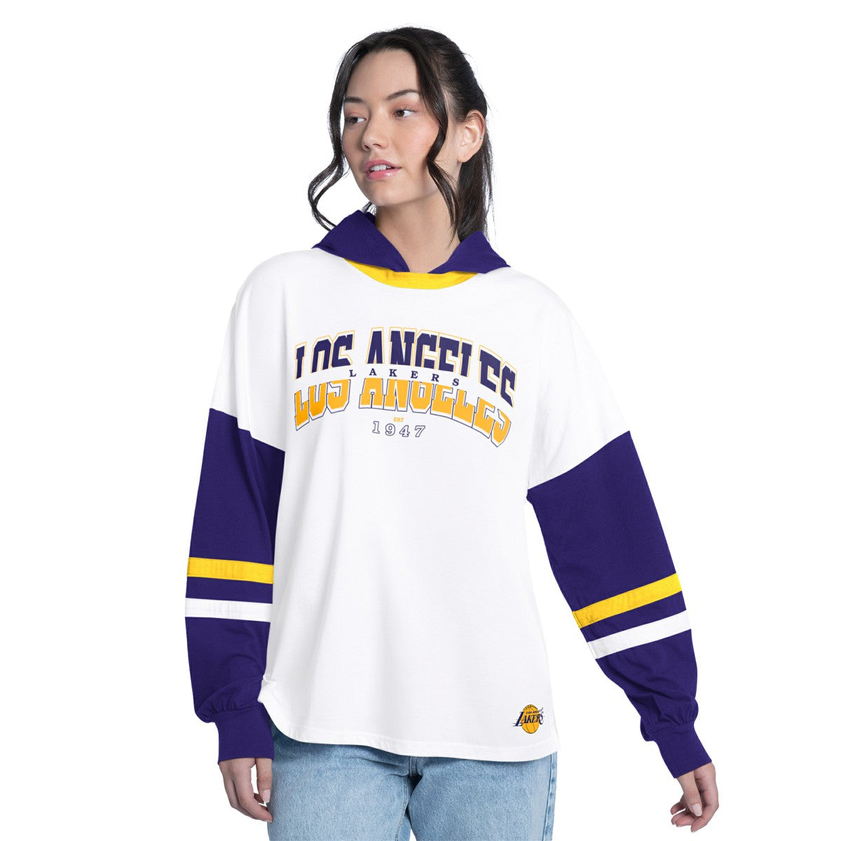 NBA - Los Angeles Lakers G-III 4Her by Carl Banks Women's Key Player Oversized Hooded Long Sleeve T-Shirt - White/Purple