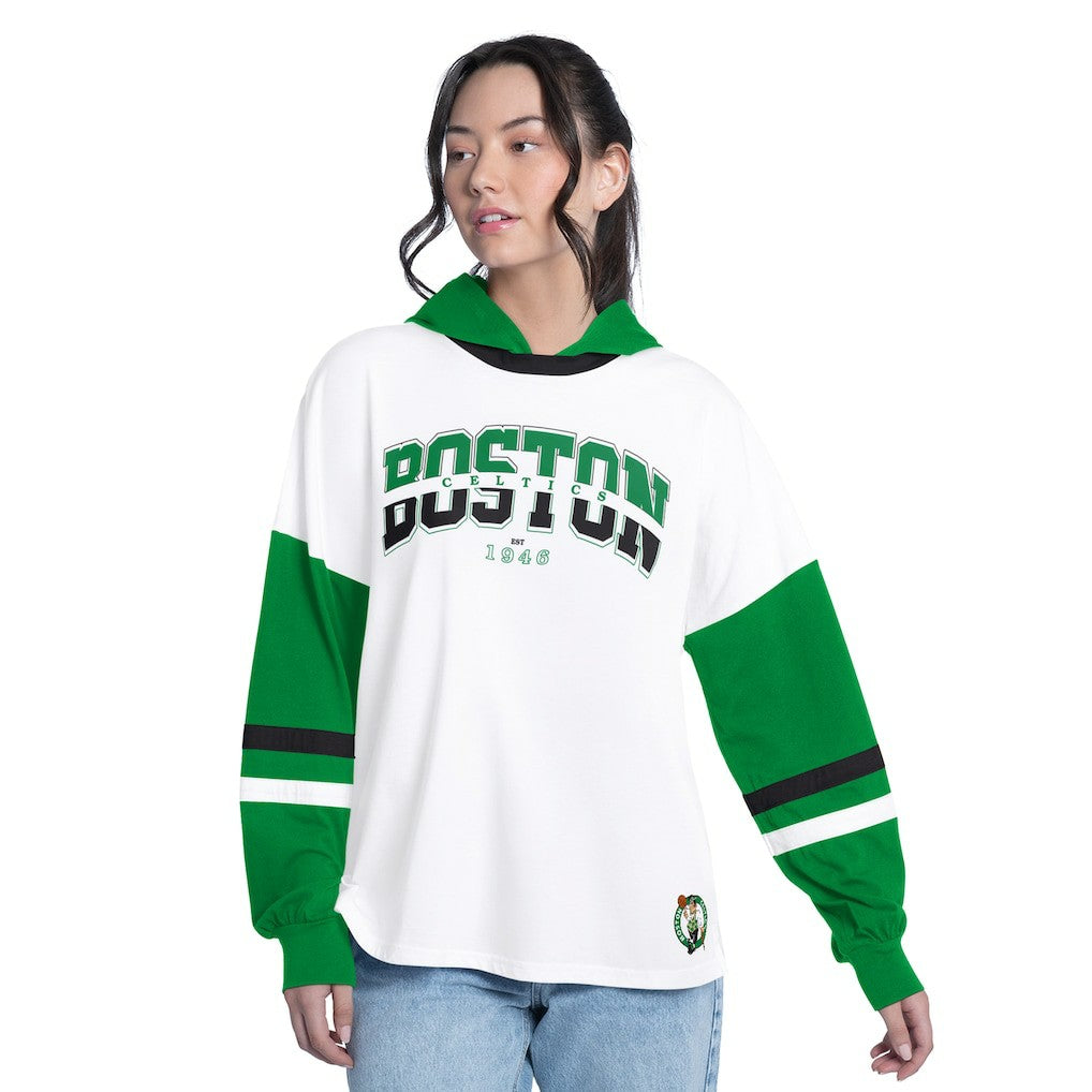 NBA - Boston Celtics G-III 4Her by Carl Banks Women's Key Player Oversized Hooded Long Sleeve T-Shirt - White/Green