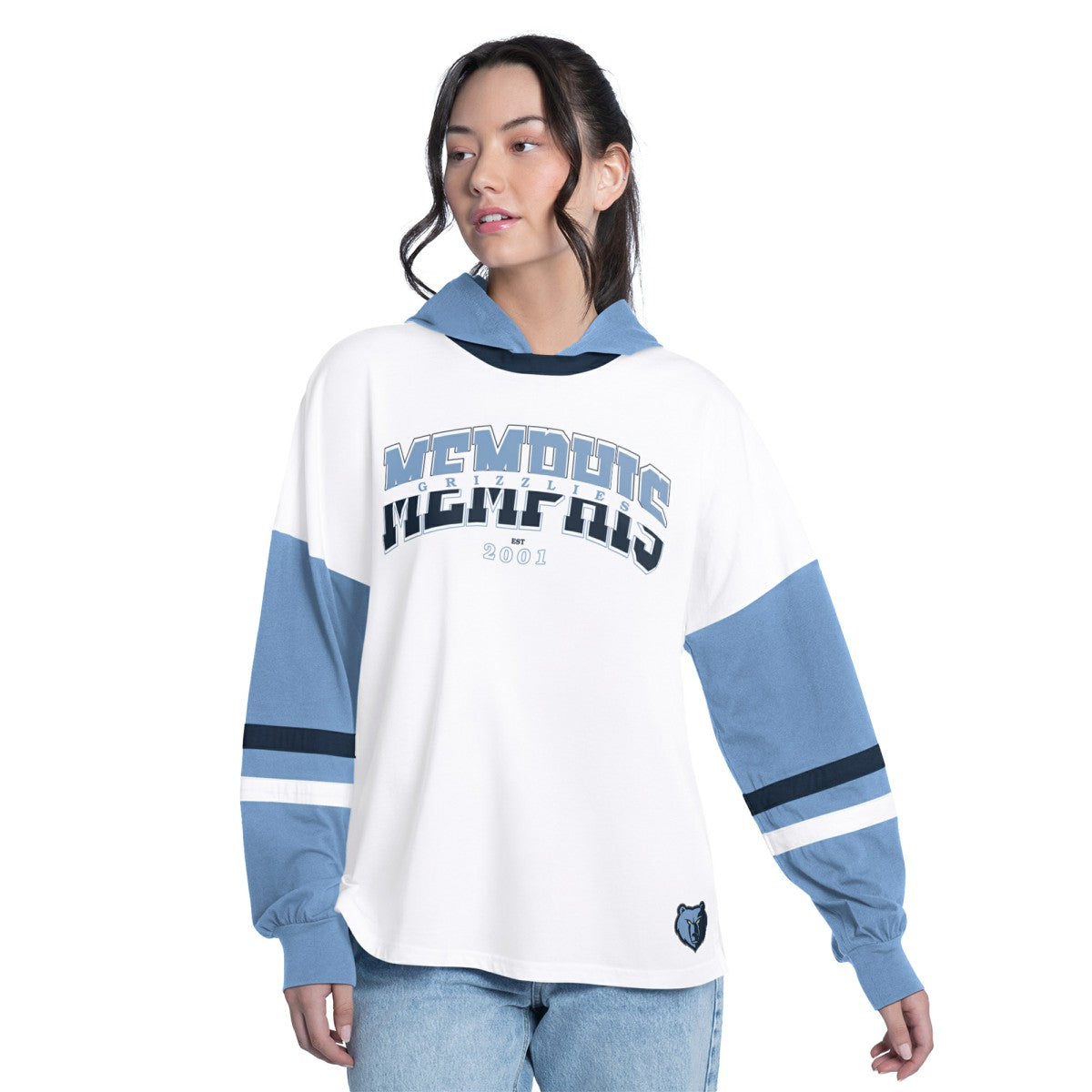 NBA - Memphis Grizzlies G-III 4Her by Carl Banks Women's Key Player Oversized Hooded Long Sleeve T-Shirt - White/Blue