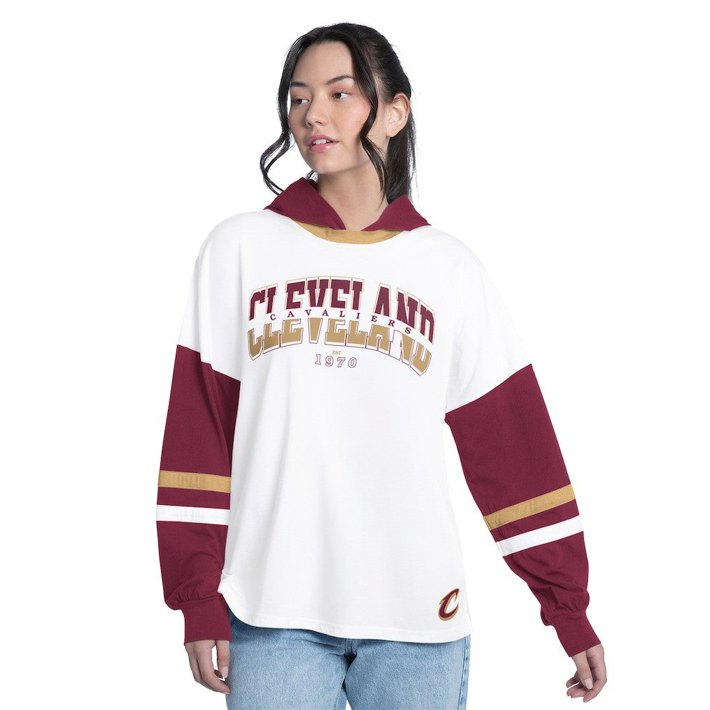 NBA - Cleveland Cavaliers G-III 4Her by Carl Banks Women's Key Player Oversized Hooded Long Sleeve T-Shirt - White/Wine