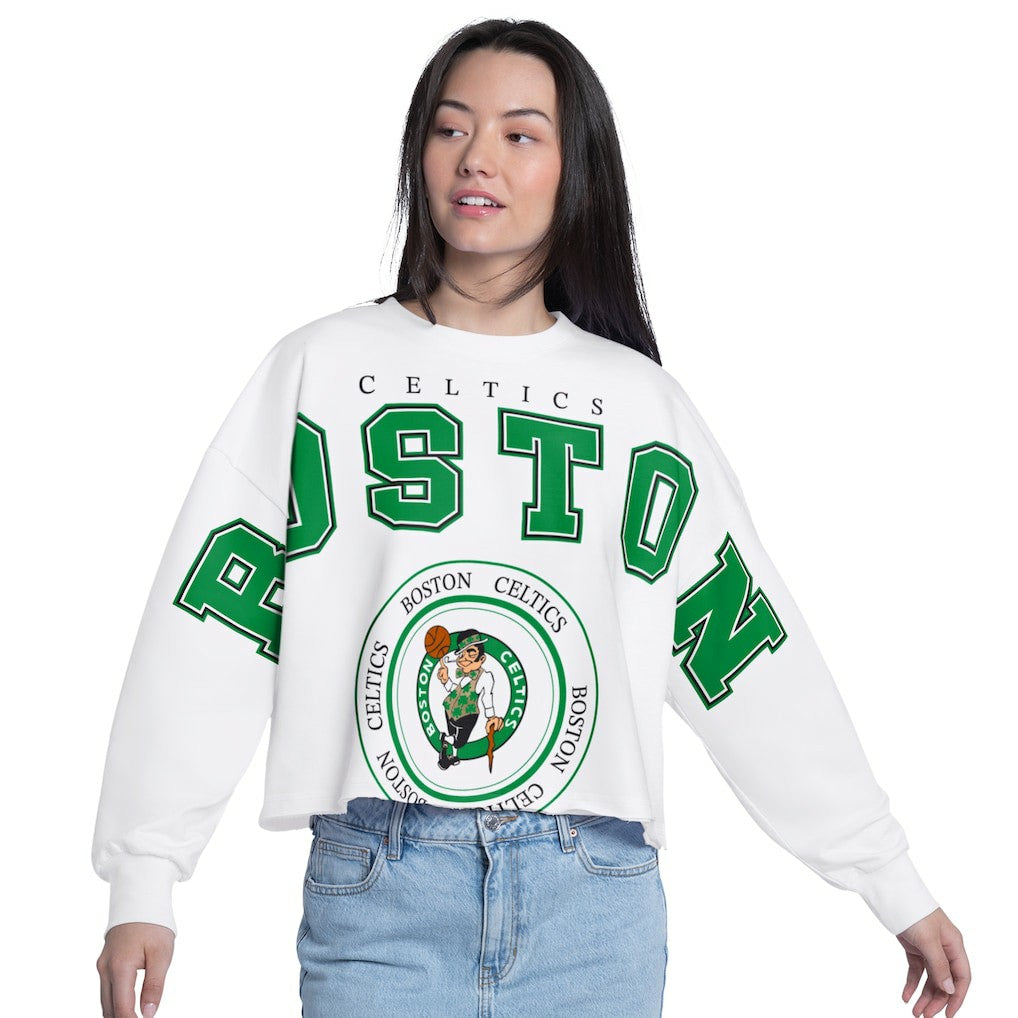 NBA - Boston Celtics G-III 4Her by Carl Banks Women's Bleachers Cropped French Terry Sweatshirt - White
