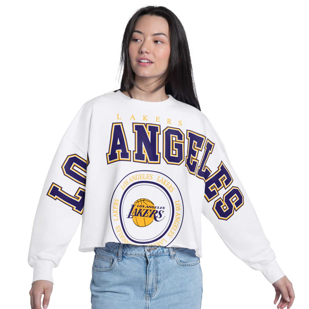 NBA - Los Angeles Lakers G-III 4Her by Carl Banks Women's Bleachers Cropped French Terry Sweatshirt - White