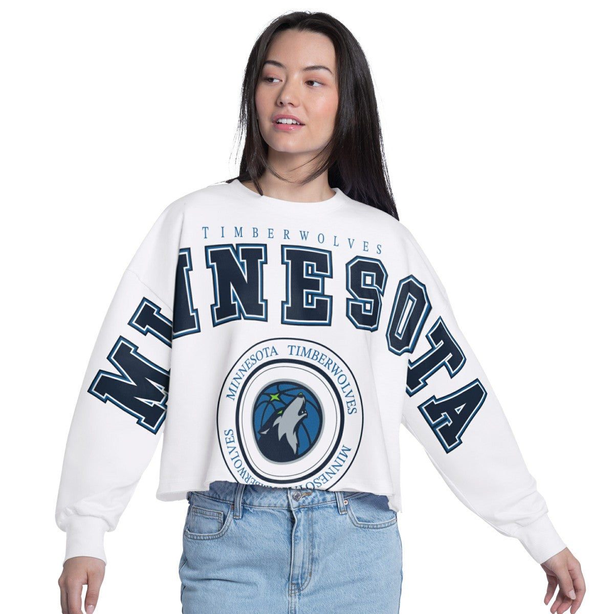 NBA - Minnesota Timberwolves G-III 4Her by Carl Banks Women's Bleachers Cropped French Terry Sweatshirt - White