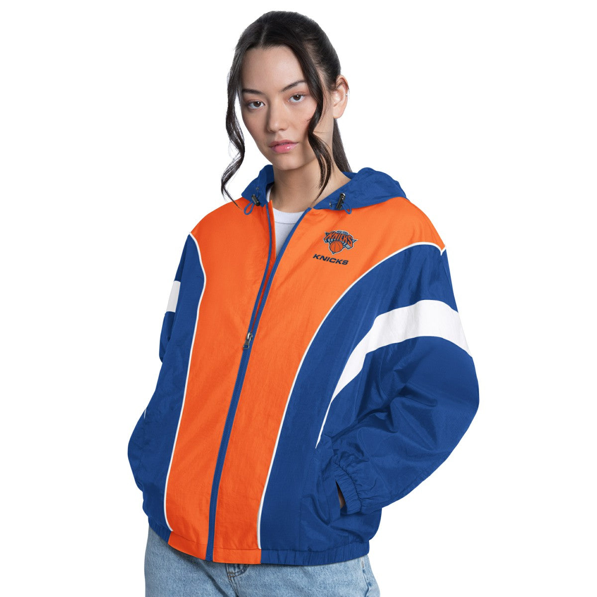 NBA - New York Knicks G-III 4Her by Carl Banks Women's Quarterback Lightweight Oversized Full-Zip Jacket - Royal/Orange