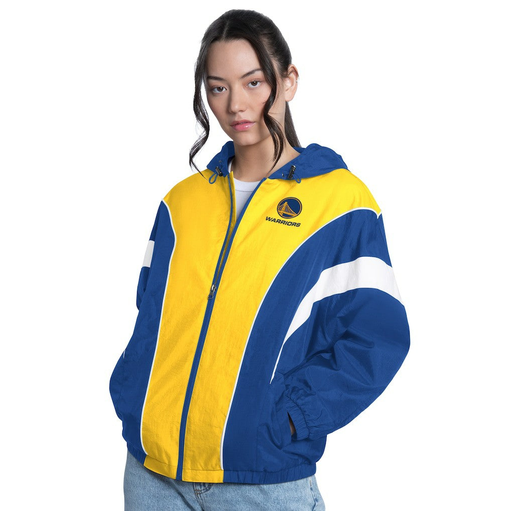 NBA - Golden State Warriors G-III 4Her by Carl Banks Women's Quarterback Lightweight Oversized Full-Zip Jacket - Royal/Gold