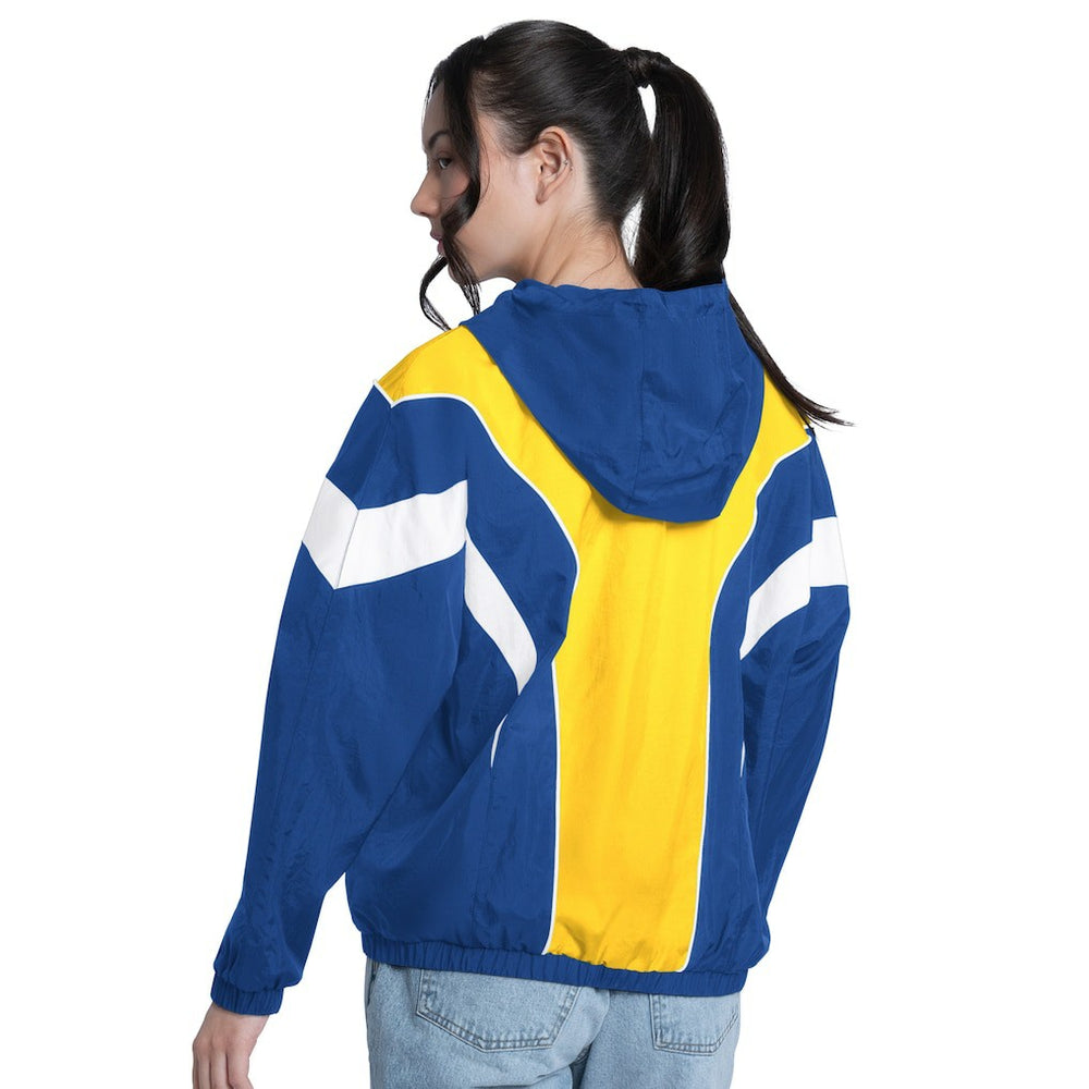 NBA - Golden State Warriors G-III 4Her by Carl Banks Women's Quarterback Lightweight Oversized Full-Zip Jacket - Royal/Gold