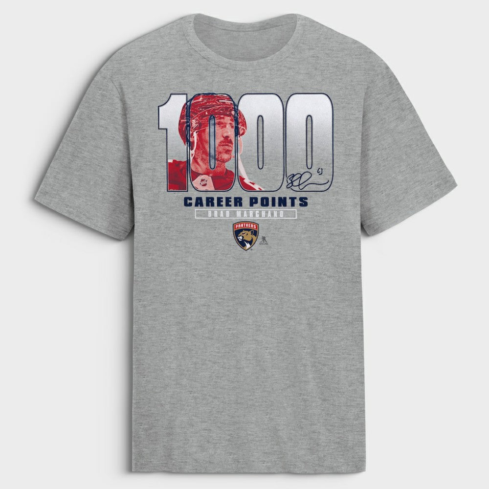 Brad Marchand Florida Panthers - 1,000 Career Points Legacy T-Shirt Gray