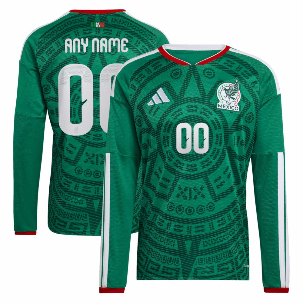 Adidas Mexico National Team 2026 Home Replica Long Sleeve Custom Jerseys - Green