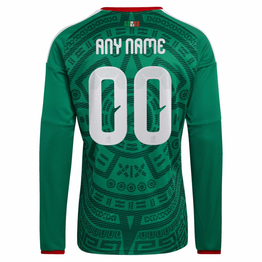 Adidas Mexico National Team 2026 Home Replica Long Sleeve Custom Jerseys - Green