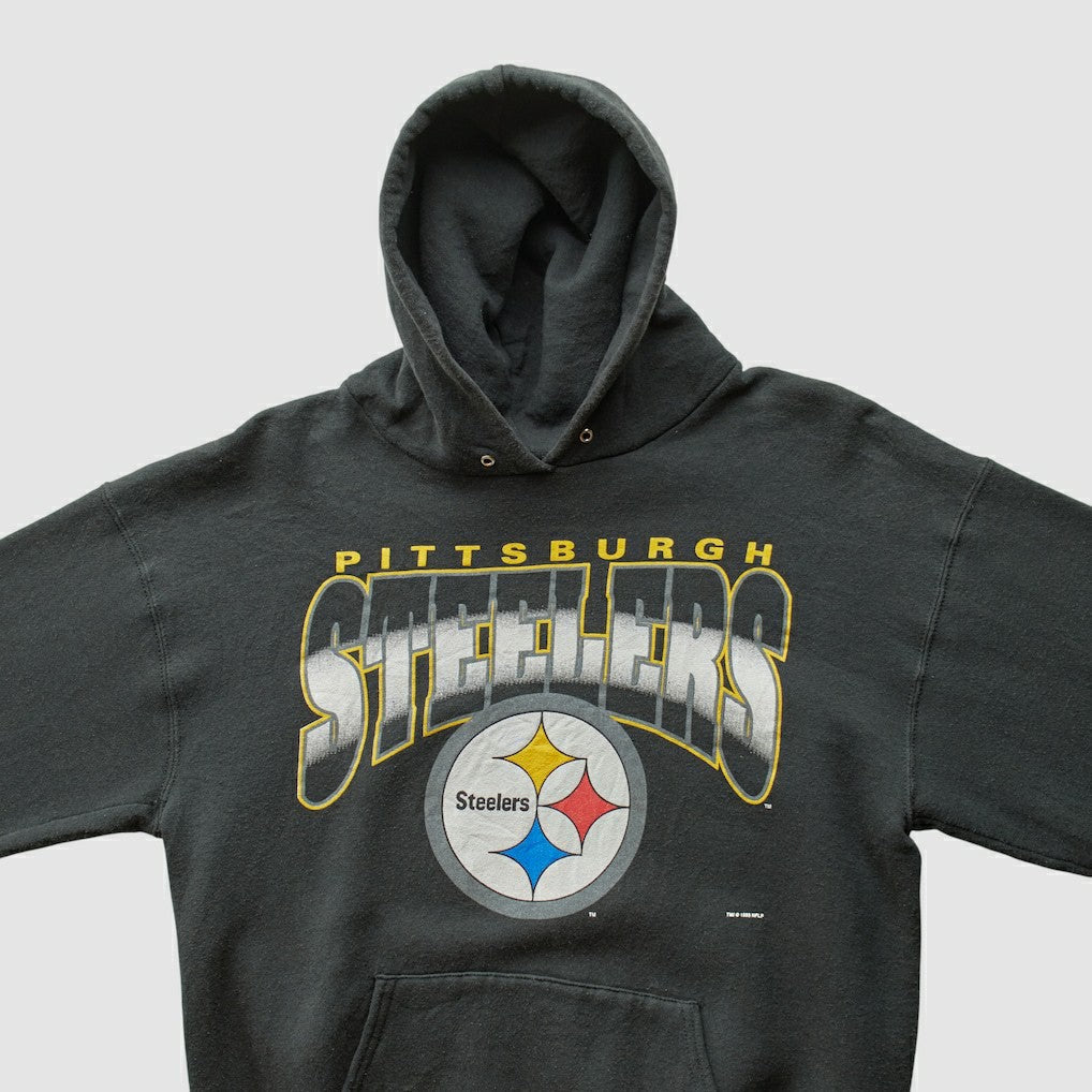 Pittsburgh Steelers 90s Hooded Pullover Sweatshirt Black Vintage - Fanatics