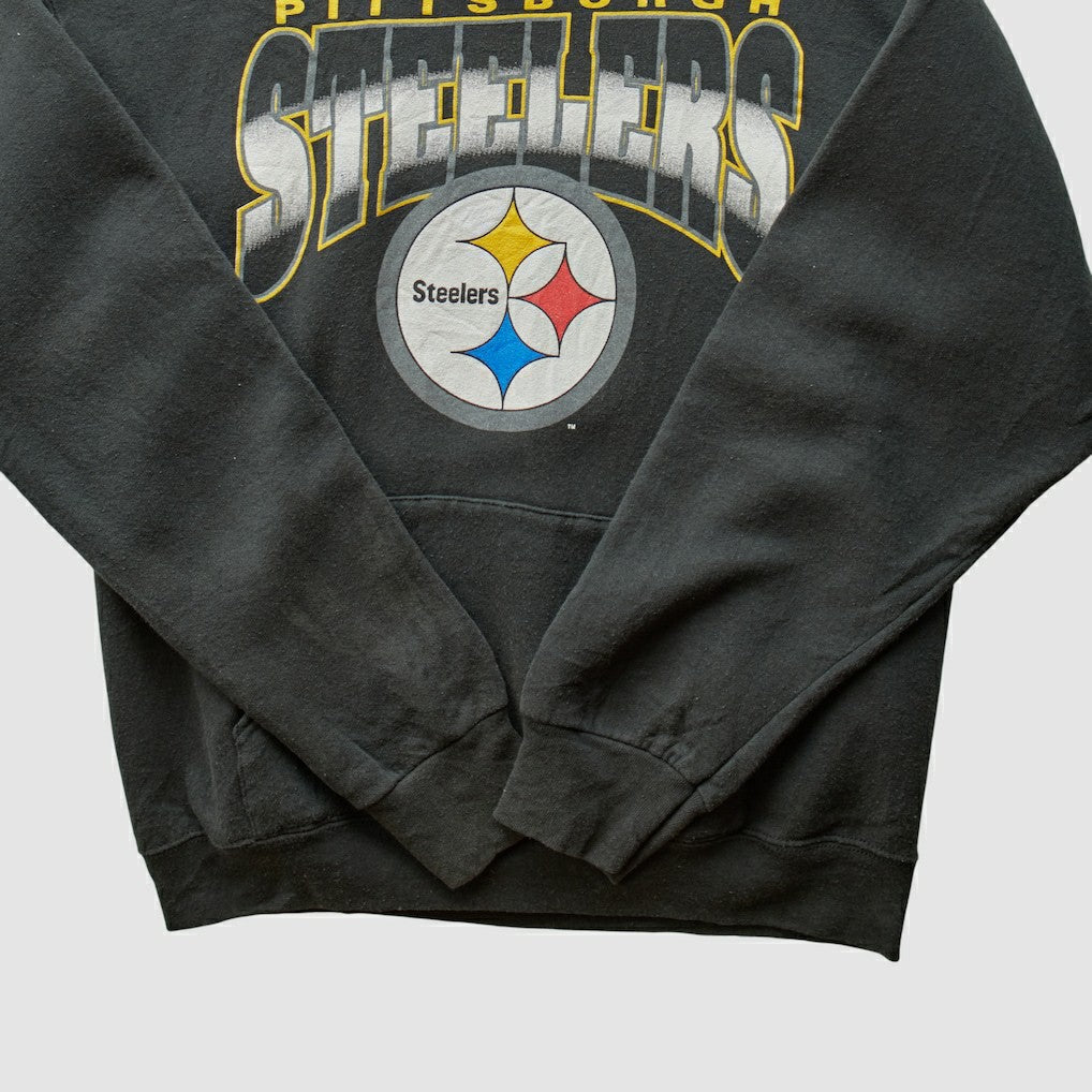 Pittsburgh Steelers 90s Hooded Pullover Sweatshirt Black Vintage - Fanatics