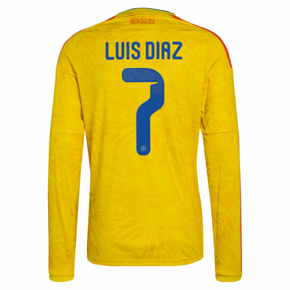 Adidas Luis Diaz Colombia National Team 2026 Home Replica Long Sleeve Jerseys - Yellow