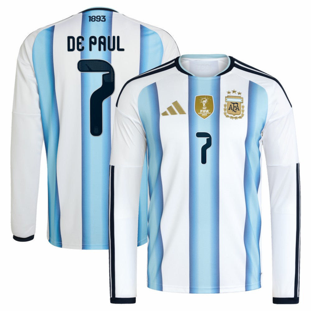 Adidas Rodrigo De Paul Argentina National Team 2026 Home Replica Long Sleeve Jerseys - White